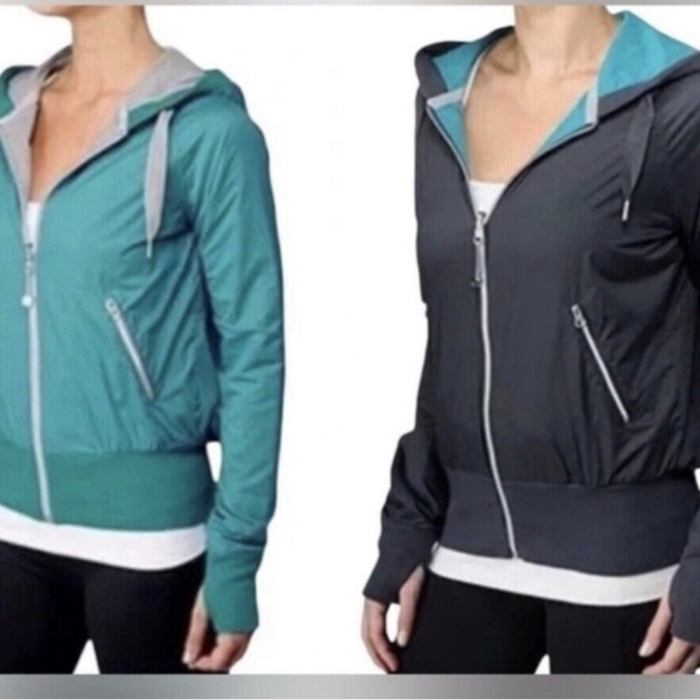 Lululemon Reversible Hooded Jacket Grey/Teal Green. SZ 6 - Picture 2 of 7